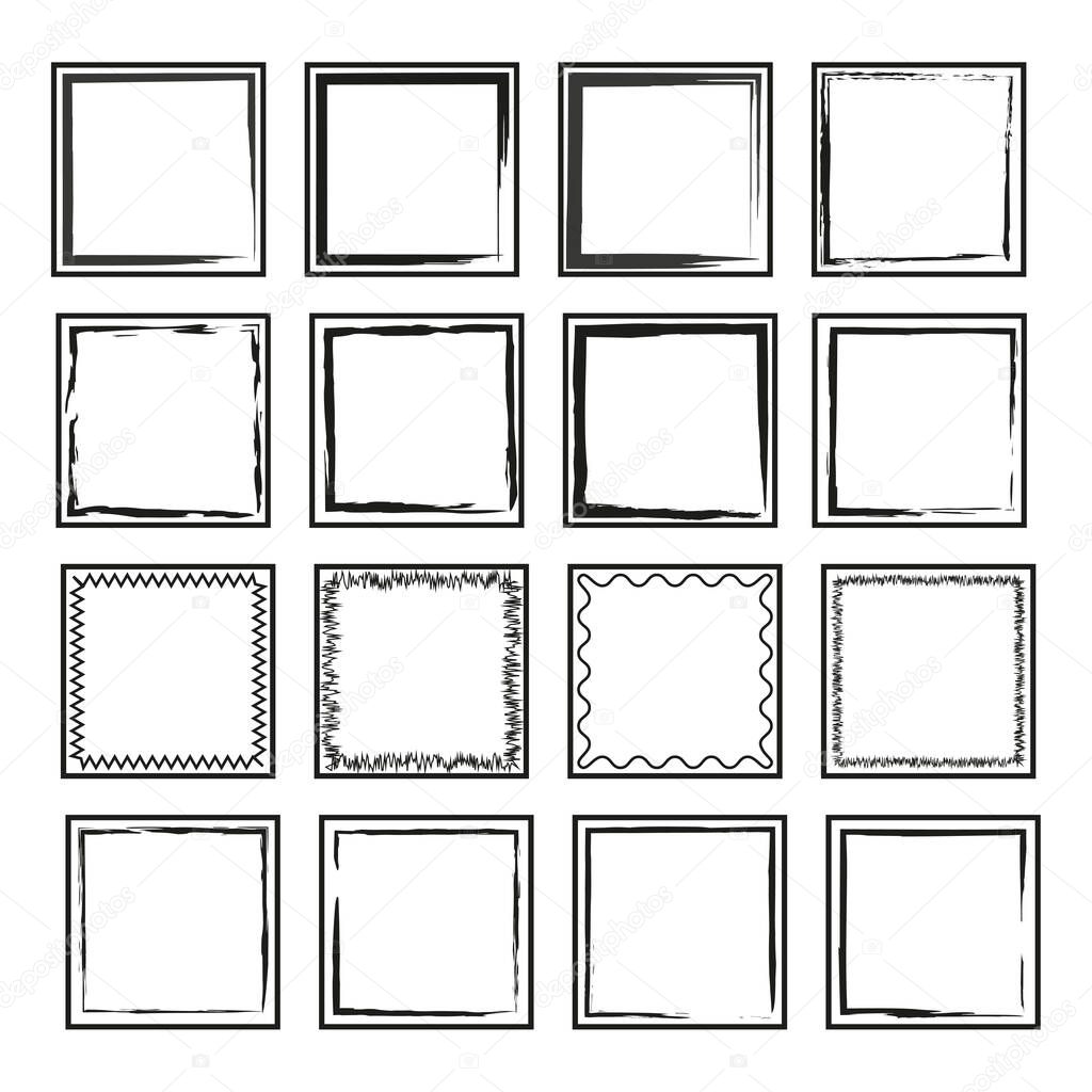 Hand drawn brush squares. Modern brush ink calligraphy. Square frame. Vector illustration. stock image. EPS 10.