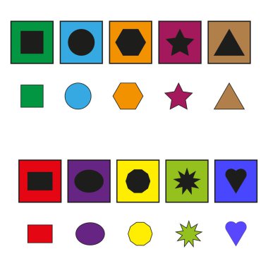 Renkli farklı düz figürler. Vektör çizimi. Stok görüntüsü. EPS 10.