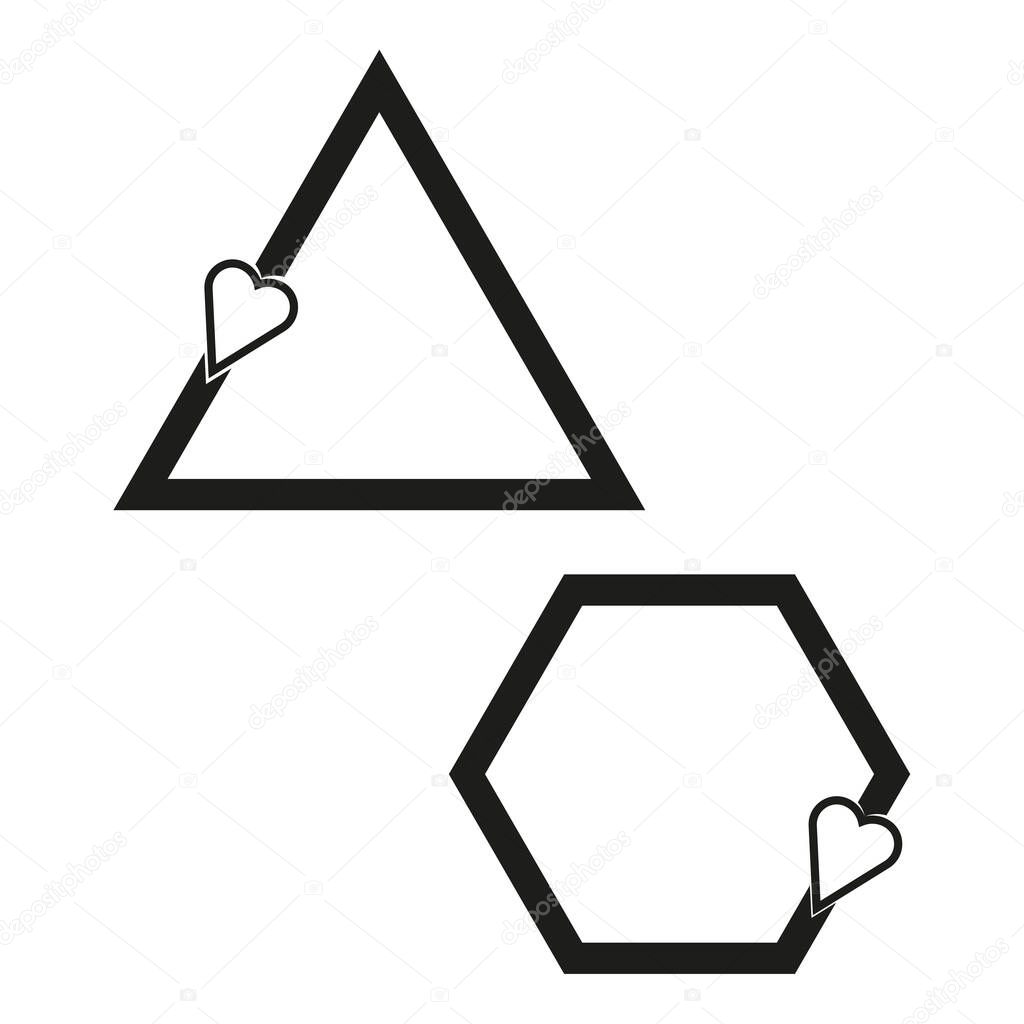 triangle and hexagon with heart. Vector illustration. stock image. EPS 10.