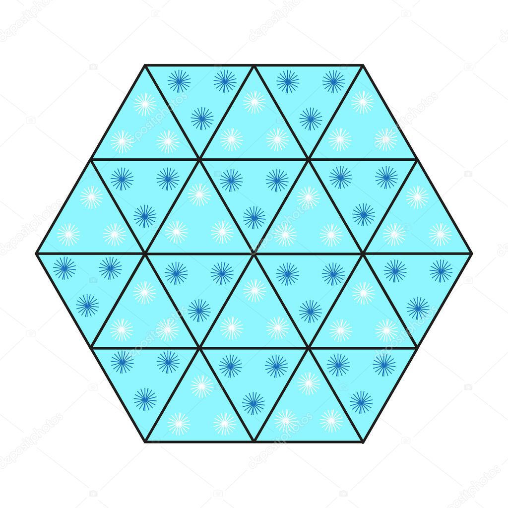 Blue hexagon with snowflakes. White background. Vector illustration. stock image. EPS 10.