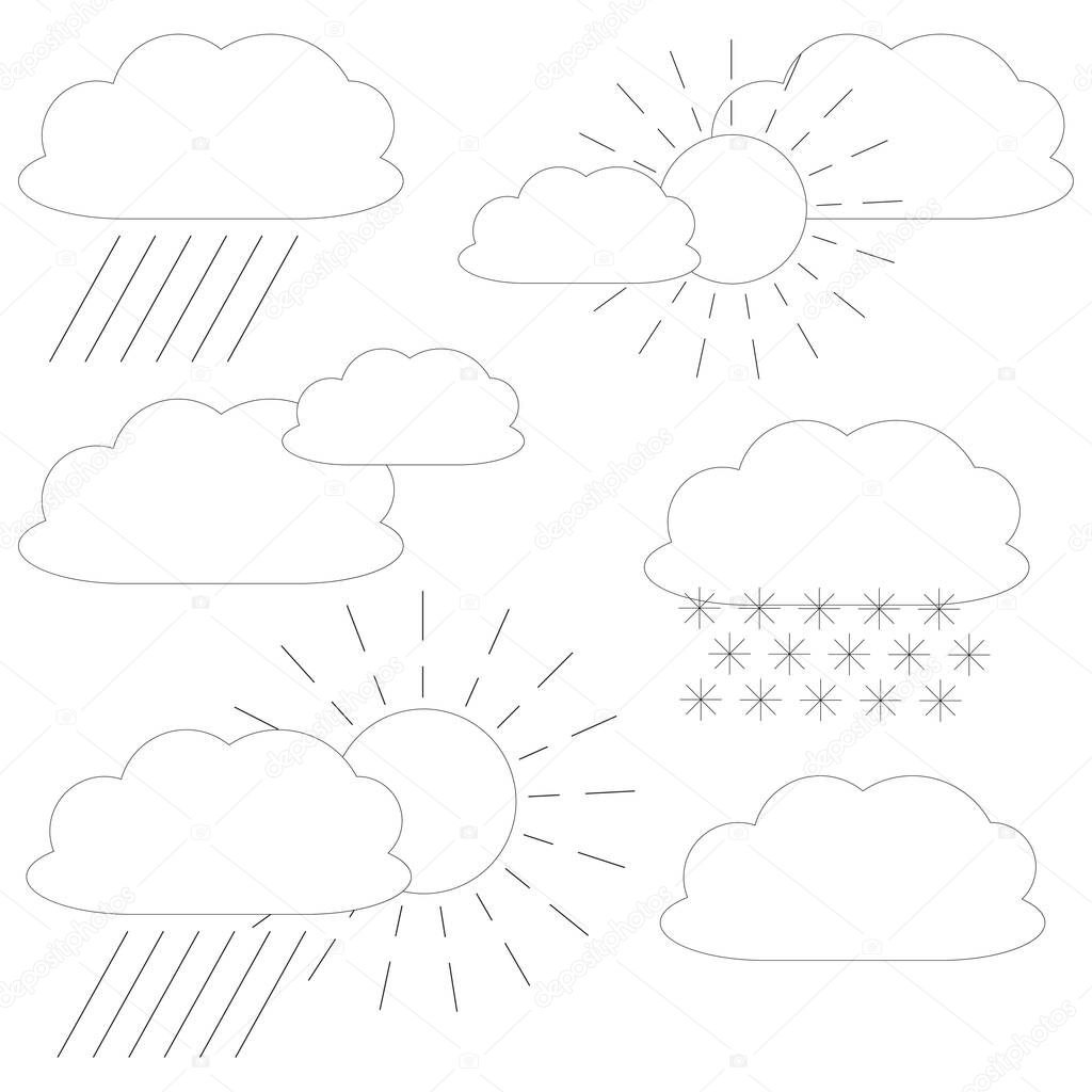 Different weather icons. Overcast sky, rainy day. Icon set cloud weather. Clear sky. Vector illustration. stock image. EPS 10.