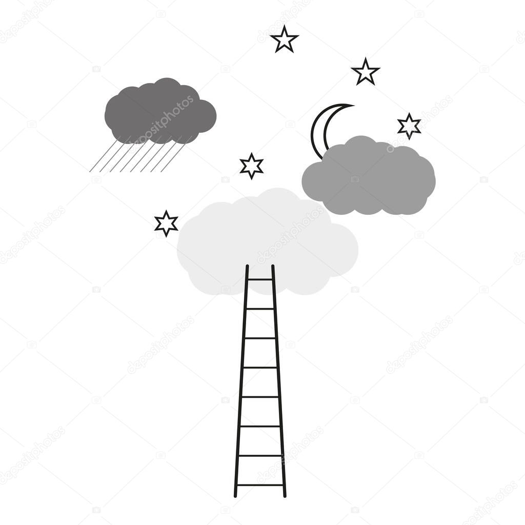 Ladder sky sun clouds. Cloud technology. Business concept. Vector illustration. stock image. EPS 10.