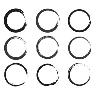 Hand drawn brush circles. Round frame set. Grunge texture background. Vector illustration. stock image. EPS 10.