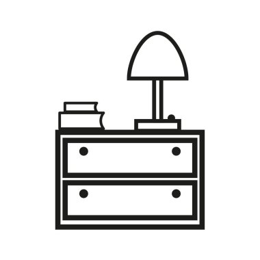Contemporary for decorative design. chest drawers lamp books. Vector illustration. Stock image. EPS 10.