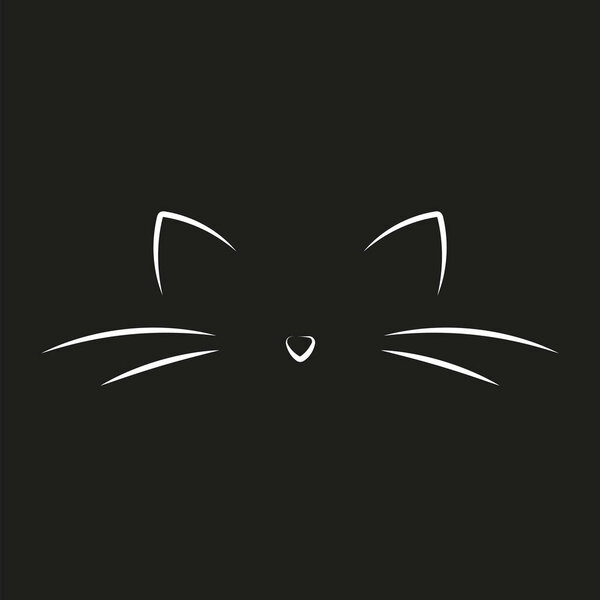 Рисунок морды кота. кошка морда значок черный фон. Векторная иллюстрация. фондовый имидж. EPS 10.