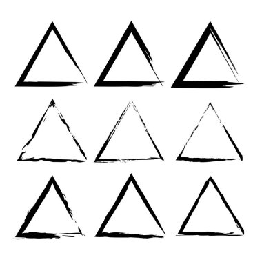 Fırça üçgenleri ayarlandı. Yaratıcı bir kavram. Fırça dokusu. Tehlike grunge dokusu. Vektör çizimi. Stok görüntüsü. EPS 10.
