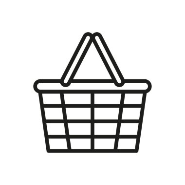 Düz sepet sapı simgesi. Pazar, alışveriş sepeti ikonu. Yemek sepeti. Vektör çizimi. Stok görüntüsü. EPS 10.