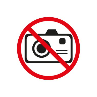 Kamerayı yasakla işareti. İmza yasak. Dikkat işareti. Vektör çizimi. Stok görüntüsü. EPS 10.