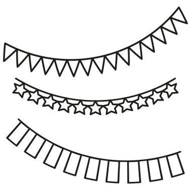 Siyah çelenk bayrak simgesi. Çocukça bir çizim. Parti dekorasyonu. İyi ki doğdun Vektör çizimi. Hisse senedi. EPS 10.