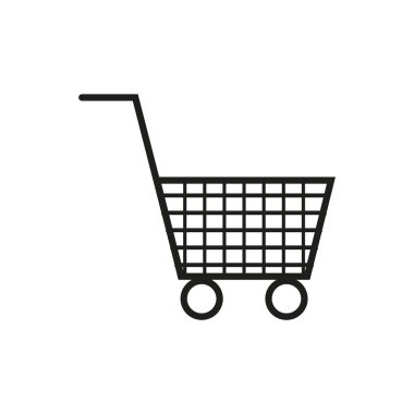 Alışveriş arabası. Web vektör bilgileri. Dükkan, el arabası, çanta, mağaza, internet, alım, satım, perakende. Vektör çizimi. Hisse senedi. EPS 10.