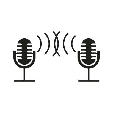 İki mikrofon ikonu. Vektör grafik çizimi. Müzik sembolü. Müzik posteri. İkona konuş. Vektör çizimi. Hisse senedi. EPS 10.