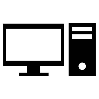 Bilgisayar işyeri simgesi. İş adamları iletişim kuruyor. Vektör çizimi. Hisse senedi. EPS 10.