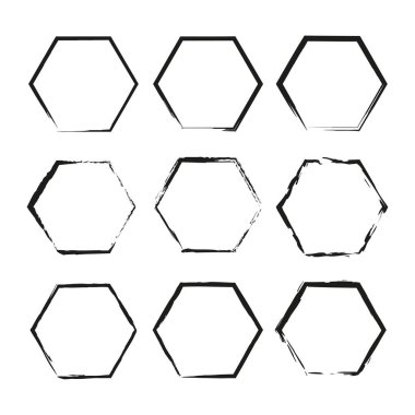 Retro fırça altıgenleri. Fırça dokusu. Çember çerçeve hazır. Grunge doku arka planı. Vektör çizimi. Hisse senedi. EPS 10.