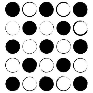 Dekoratif tasarım için fırça daireleri. Fotoğraf çerçevesi. Çember çerçeve hazır. Yuvarlak şekilli. Vektör çizimi. Hisse senedi. EPS 10.