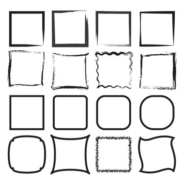 Kareler kareler. El çizimi soyut çerçeve seti. Fotoğraf çerçevesi. Vektör çizimi. Hisse senedi. EPS 10.