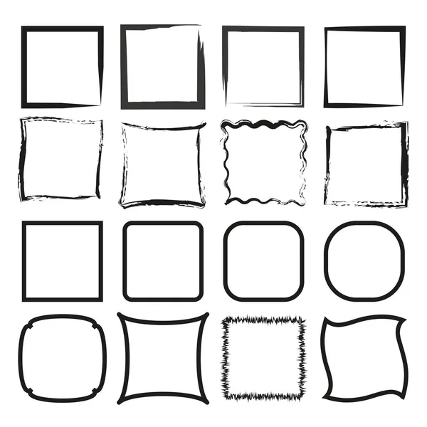 Doodle Brush Squares Hand Drawn Abstract Frame Set Photo Frame — Stock Vector