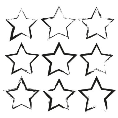 Siyah yıldız fırçası. El çizimi soyut çerçeve seti. Klasik tasarım. Vektör çizimi. Stok resmi. EPS 10.