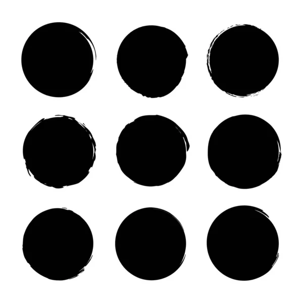Cercles Brosse Tache Pinceau Encre Ensemble Cadre Circulaire Illustration Vectorielle — Image vectorielle