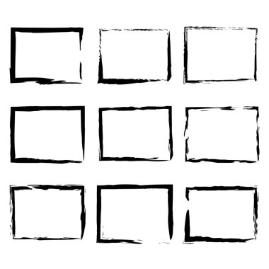 Siyah fırça dikdörtgen çerçeveler. Şekil arkaplanı. Fırça dokusu. Vektör çizimi. Hisse senedi. 10 saniye..