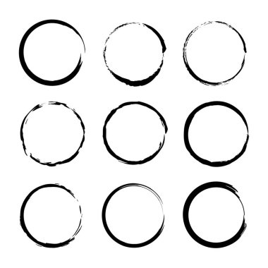 Grunge daireler çiziyor. Yuvarlak şekilli. Yuvarlak çerçeve. Çember çerçeve hazır. Vektör çizimi. Hisse senedi. 10 saniye..