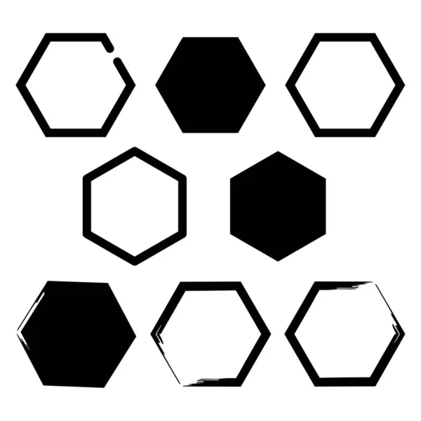 Abstracte Borstelzeshoeken Hexagonaal Frame Ingesteld Geometrische Vorm Handgetekende Abstracte Frame — Stockvector