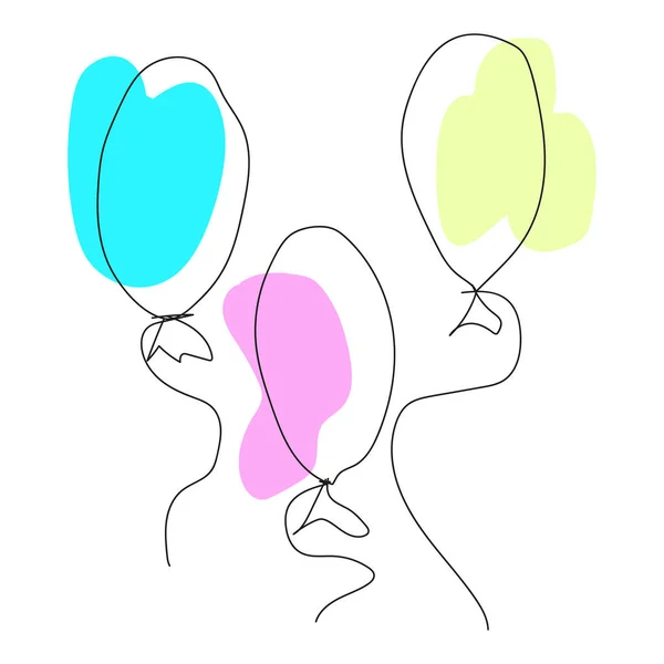 Balões Linha Arte Linha Feliz Aniversário Ícone Linha Contínua Nuvem —  Vetores de Stock
