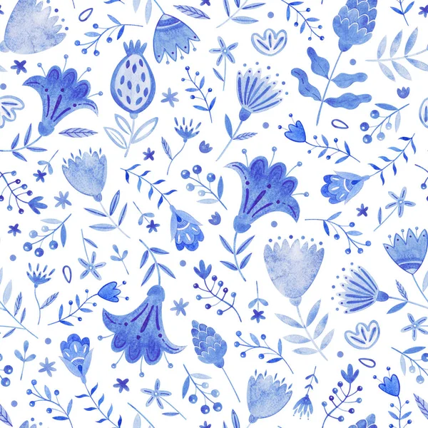 Padrão Textura Sem Costura Azul Floral Aquarela Padrão Pode Ser — Fotografia de Stock