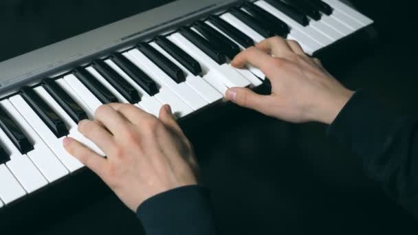 Hands Male Musician Playing Synthesizer Mens Arms Plays Solo Music — Video