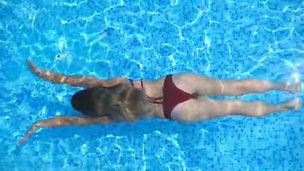 Top View Unrecognizable Woman Swimming Water Pool Emerging Surface Sexy — Stock Video
