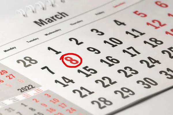 Święto Jest Marca Kalendarzu Kalendarz 2022 Rok Zakreśloną Datą Marca — Zdjęcie stockowe