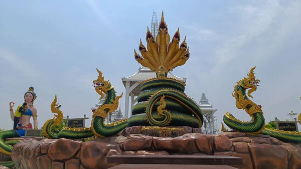 Chachoengsao Thajsko Březen 142022 Krajina Velký Zelený Král Naga Oblohy — Stock fotografie