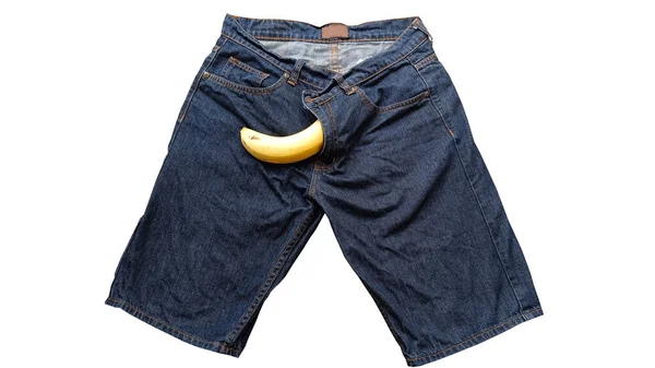 Великий Банан Стирчить Чоловічих Джинсів — стокове фото