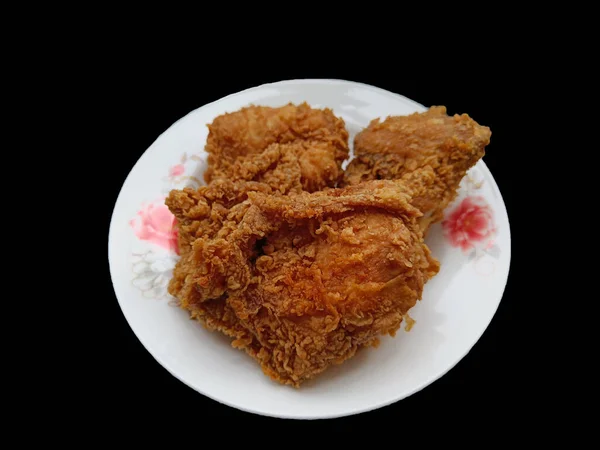 Crispy Fried Chicken Plate Black Background Close View — 스톡 사진