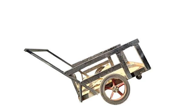 Small Rusty Old Black Cargo Cart White Background — Stock Photo, Image