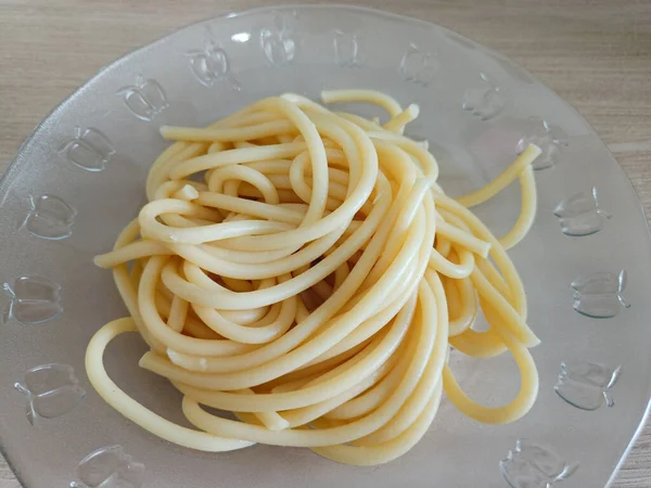 Spaghetti Nudlar Tallriken Närbild — Stockfoto