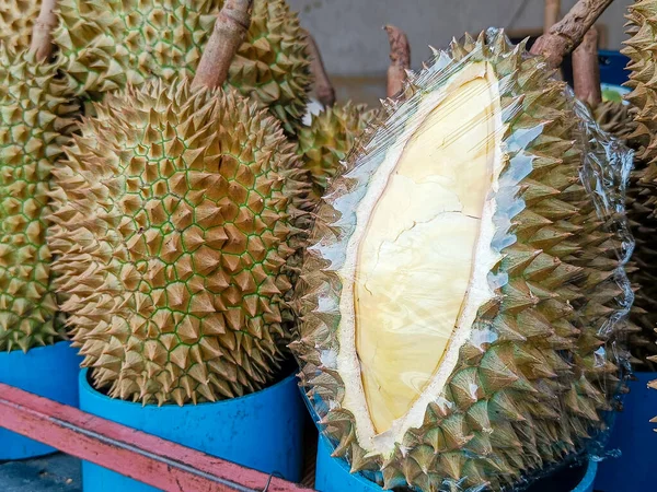Durian Owoców Pokazać Durian Skóry Sprzedaż Popularne Tajlandii — Zdjęcie stockowe