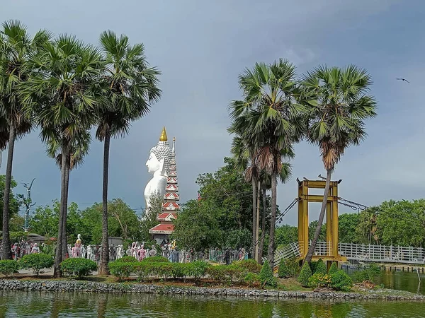 Τοπίο Πλευρά Άποψη Λευκό Buddha Στον Κήπο Του Δέντρου Πράσινα — Φωτογραφία Αρχείου