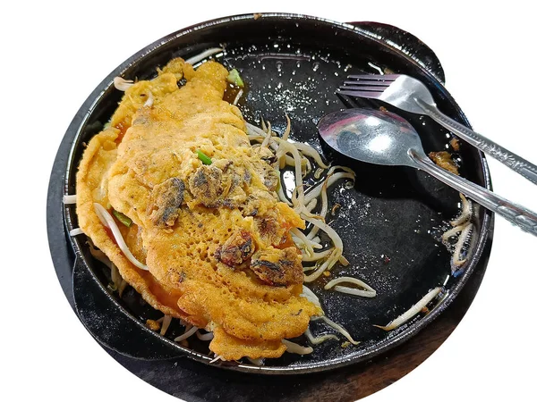 Ταϊλανδέζικο Φαγητό Τηγανητά Μύδια Ζεστό Τηγάνι Στρείδια Στο Ζεστό Τηγάνι — Φωτογραφία Αρχείου