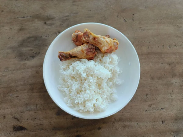 Arroz Com Asas Frango Frito Sal Estilo Comida Asiática Popular — Fotografia de Stock