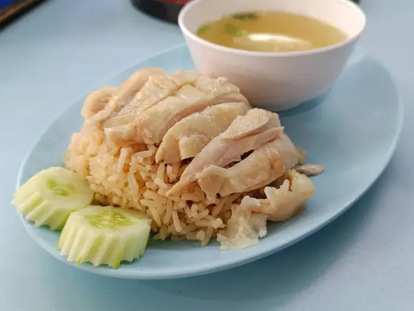 Khao Mun Kai Veya Pilav Buğulama Popüler Tayland Yemekleri Yan — Stok fotoğraf
