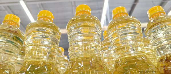 Vegetable oil or palm oil or soybean oil on market. There is a high demand for people purchases.