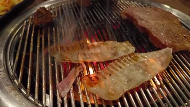 Korean Style Bbq Grilled Streaky Pork — Stock video