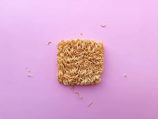 Top View Instant Noodle Pink Background — 图库照片