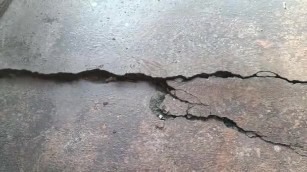 Cracked Concrete Ground Broken Floor Home Street Road Subside Earthquake — Video