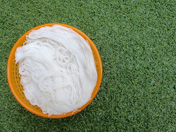 Rice Vermicelli Basket Thai Food Eaten Curry Copy Space — Stock Photo, Image