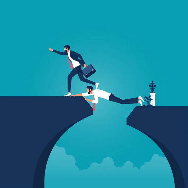 Businessman Overcome Abyss Back Businessman Bridge Reach Goal Mutual Assistance — Stock Vector