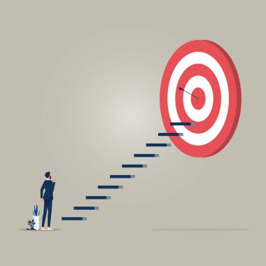 İş hedefi veya iş adamı ile nesnel vektör kavramı hedefe ulaşma yolunda ilerliyor