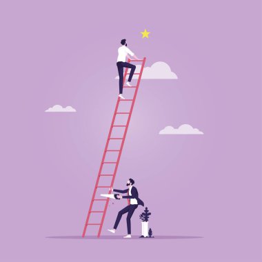 İş adamı, başarılı bir iş arkadaşı, iş kariyeri yarışması konsepti altında merdiven kesiyor.