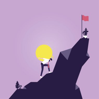 Depresyon ve ağır düşüncenin bir göstergesi olarak, iş adamı büyük bir konuşma baloncuğuyla aşırı yüklendi ve gömüldü.