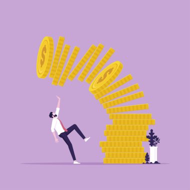 Düşen madeni paraların altında yatan insan ya da iş adamının kavramsal çizimi, mali kriz konsepti